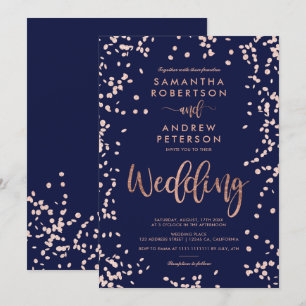 Convites Argumento moderno rosa gold confetti marinho casam