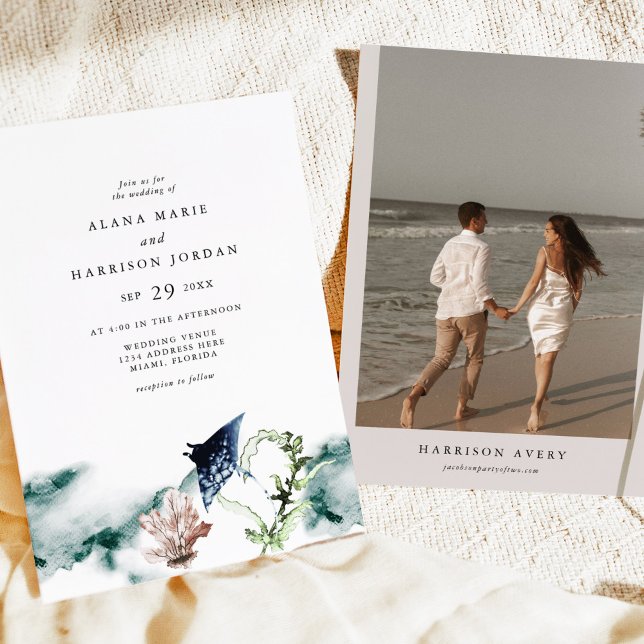 Convites ARIEL Tropical Ocean Coral Manta Ray Beach Foto (Criador carregado)