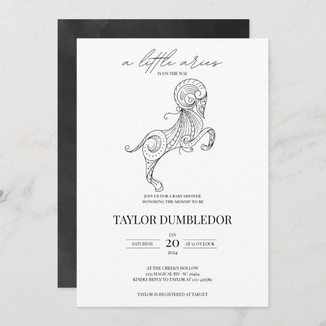 Convites Aries Chá de fraldas de Astrologia com Sinal Zodia (Frente/Verso)