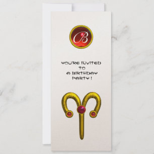 CONVITES ARIES DOURADAS ZODIAC BIRTHDAY RED RUBY MONOGRAM W