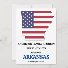 Convites ARKANSAS FAMILY REUNION STATE MAP USA Flag