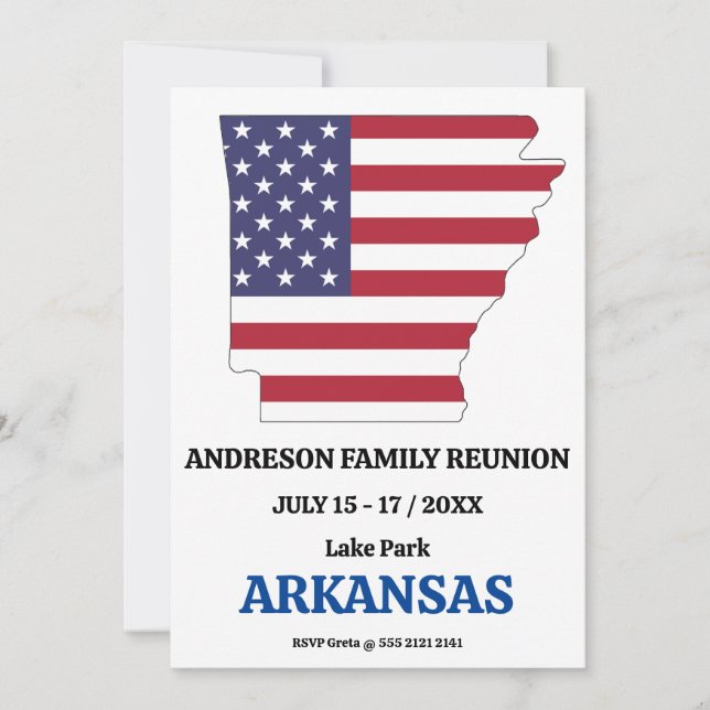 Convites ARKANSAS FAMILY REUNION STATE MAP USA Flag (Frente)