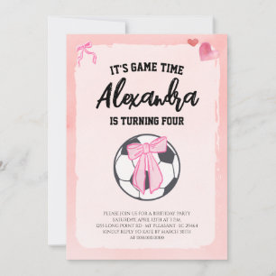 Convites Armação de Laço Rosa Meninas Futebol Aniversário F