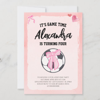 Convites Armação de Laço Rosa Meninas Futebol Aniversário F