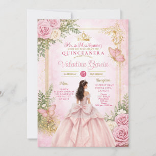 Convites Armação Dourada com Laço Floral Rosa Bege Borbolet