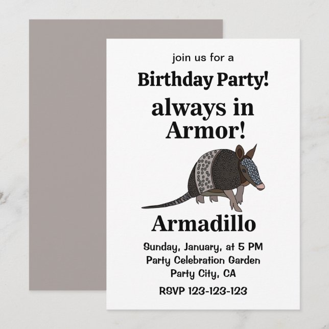 Convites Armadillo Animal Funny Birthday Party (Frente/Verso)