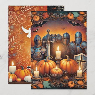 Convites Armadura cristã de Halloween imprimível e vibrante