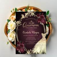 Armadura de vestido dourado com rosas bordô Quince