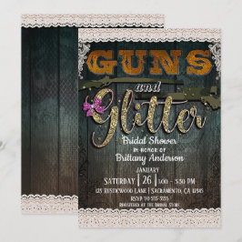 Convites ARMAS E LANTEJOULAS Festa de Noivado Rústica com R