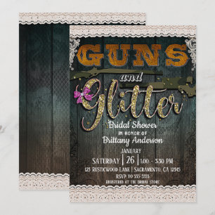 Convites ARMAS E LANTEJOULAS Festa de Noivado Rústica com R