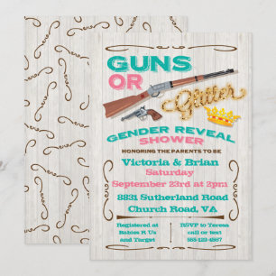 Convites Armas ou Glitter Gênero Revelar Chá de fraldas