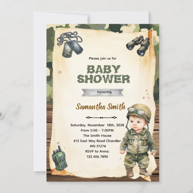 Convites Army Camo Baby Shower Invitation (Frente)
