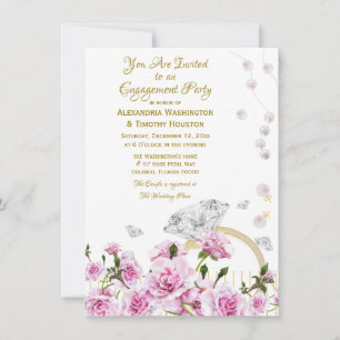Convites Aro de Noivado de Casais com Rosas Pink e Diamante