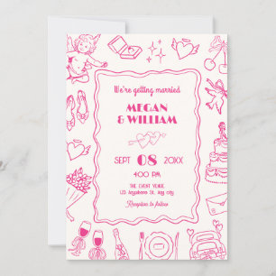 Convites Arranjo de arte em linha Pink Wedding