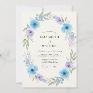 Convites Arranjo de Flores Azul Céu para Casamento