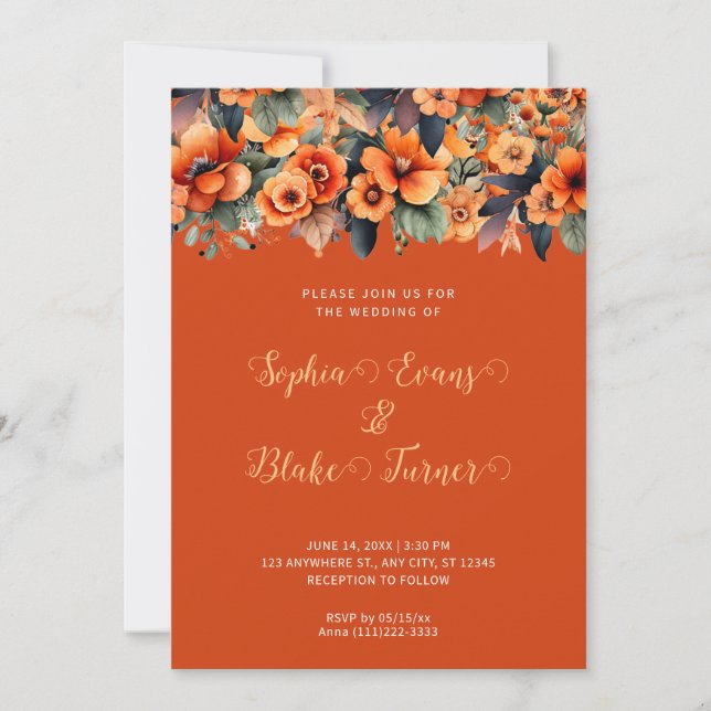 Convites Arranjo de Flores Silvestres Laranja Casamento Lar (Frente)