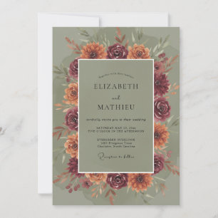 Convites Arranjo de Flores Terrosas de Borgonha Casamento
