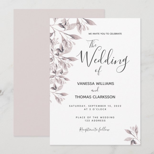 Convites Arranjo de folhagem de rosa boi empoeirado (Frente/Verso)