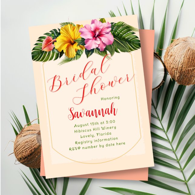 Convites Arranjo de Hibisco para Chá de Noiva Tropical (Criador carregado)