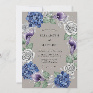 Convites Arranjo de Noiva Floral Azul Luxuriante