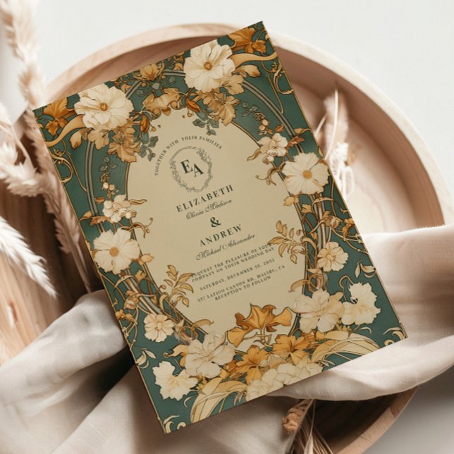 Convites Arranjo Dourado de Arca Botânica Art Nouveau (Criador carregado)