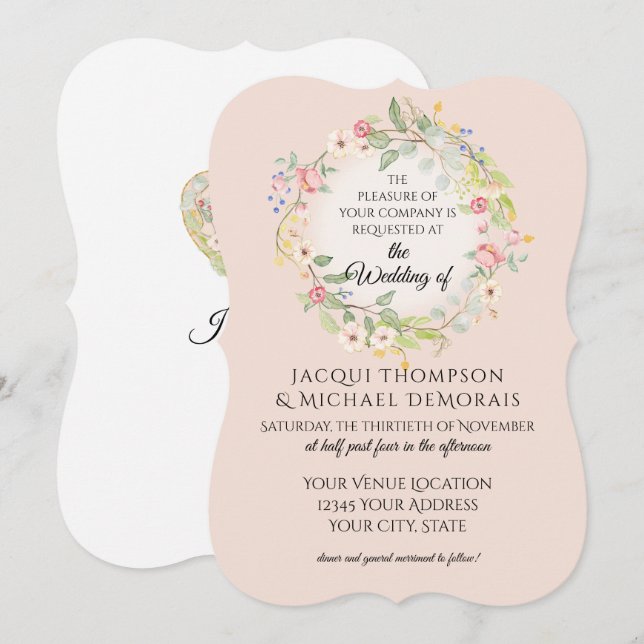 Convites Arranjo em Forma de Suporte Rosa Floral Romântico  (Frente/Verso)