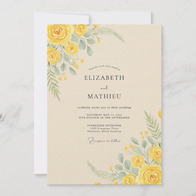 Convites Arranjo Floral Amarelo Casamento (Frente)