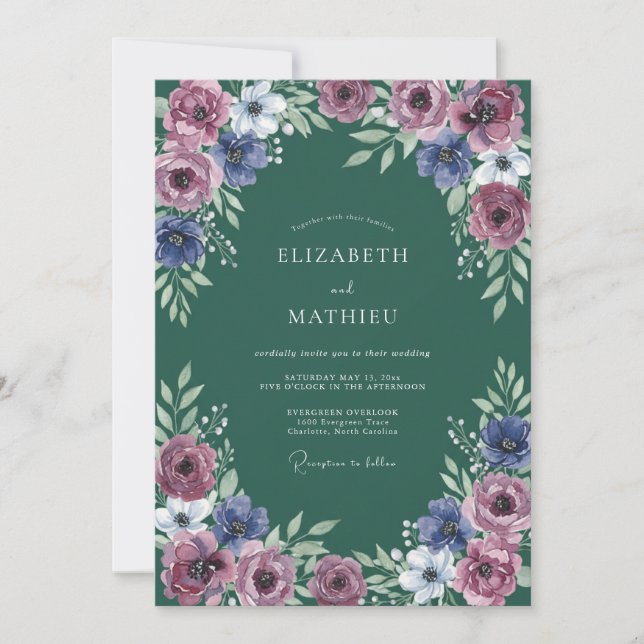 Convites Arranjo Floral Azul Malva Casamento (Frente)