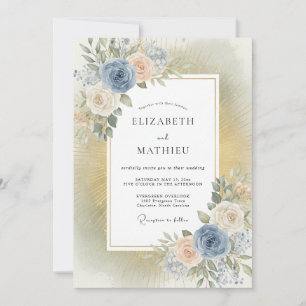 Convites Arranjo Floral Azul Poeirento Casamento