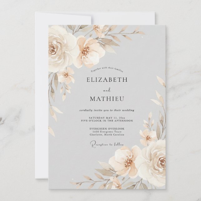 Convites Arranjo Floral Bege para Casamento (Frente)