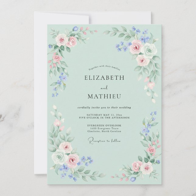 Convites Arranjo Floral Beijo de Hortelã Casamento (Frente)