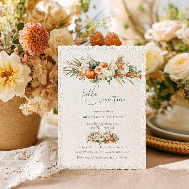Convites Arranjo Floral Boho Outono Aniversário (Criador carregado)