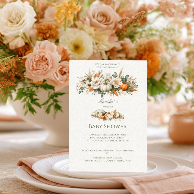 Convites Arranjo Floral Boho Outono Baby Shower (Criador carregado)