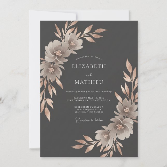 Convites Arranjo Floral Cinza para Casamento (Frente)