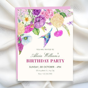 Convites Arranjo floral de aquarela de aniversário