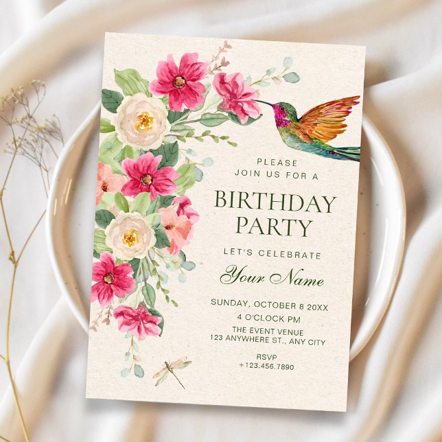 Convites Arranjo floral elegante e suave de aniversário (Criador carregado)