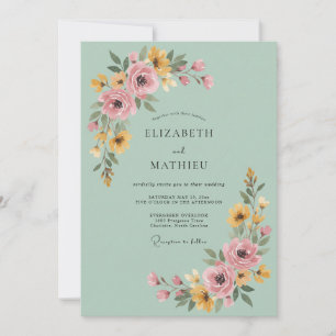 Convites Arranjo Floral Rosa Sage para Casamento