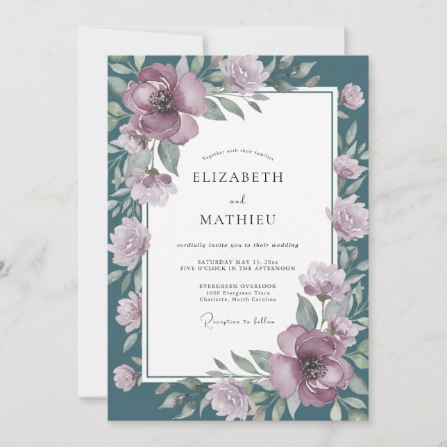 Convites Arranjo Floral Roxo Casamento (Frente)