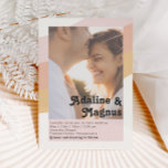 Convites Arranjo Fotográfico Desvanecido Casual do Arco-Íri<br><div class="desc">Este convite casual de casamento de fotos desbotadas e desbotadas do arco-íris dos anos 70 é perfeito para o seu simples casamento de laranja, rosa e rosa. Projetado com elementos de um arco clássico e colorido e listras minimalistas de entalhe. O design tem um toque de praia abstrato tropical único,...</div>