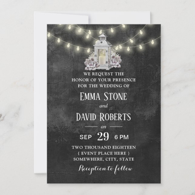 Convites Arranjo para Lanterna Rústica e Luzes de Cordas (Frente)