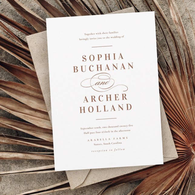 Convites Arranjo Romântico Tipografia Terracotta Casamento (Criador carregado)