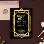 Convites Arrasto 20 Art Deco Black | ANIVERSÁRIO DE 40 ANOS<br><div class="desc">Excelente de Festa de aniversário de Arte Deco Gatsby em preto e Dourado. Ideal para uma festa temática 1920. Papel de Carta Correspondente disponível na loja.</div>