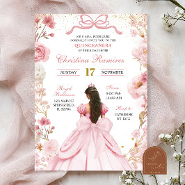 Convites Arrebol Rosa Coquette Laço Princesa Quinceanera