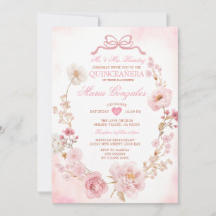 Convites Arrebol Rosa Coroa Floral Menina Coquette Quinceañ