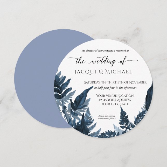Convites Arredondar De Casamento De Folhagem De Azure Fores (Frente/Verso)