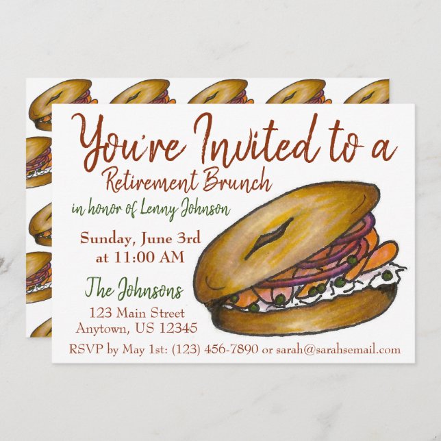 Convites Arrefecimento Café da Manhã Brunch Bagel Lox Caper (Frente/Verso)