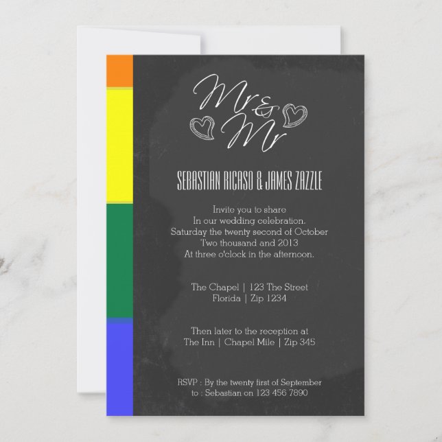 Convites Arroz Cardíaco Chalkboard com Casamento Detalhado  (Frente)