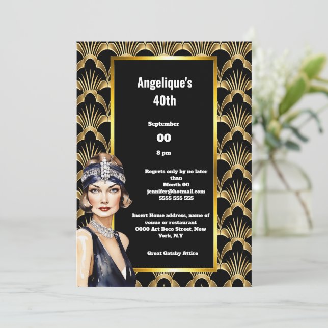 Convites Art deco Amigas Flapper da década de 20 (Em pé/Frente)