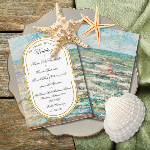 Convites Art Deco Art Nouveau Floral Dourada Tone Sea Life
