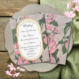 Convites Art Déco Art Nouveau Floral Pradaria Rosa
